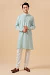 Buy_Raghavendra Rathore Blue_Sky Blue Kurta - Raw And Chudidar - Cotton Criss Cross Pattern Set _at_Aza_Fashions