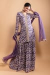 Buy_RIA SHAH LABEL_Purple Poly Georgette Printed Floral V Neck Kurta Sharara Set _at_Aza_Fashions