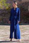 Buy_Twinkle Hanspal_Blue Crepe Spread Collar Kim Overlap Jumpsuit_at_Aza_Fashions