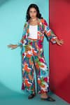 Buy_Rhe-Ana_Orange Rayon Printed Abstract Floral Blazer Shirt And Pant Co-ord Set  _at_Aza_Fashions