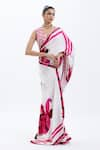 Buy_Sitaraa_White Habutai Silk Floral And Stripe V Neck Gulfam Saree With Blouse _at_Aza_Fashions