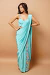 Buy_Ahi Clothing_Blue Natural Crepe Embroidery Thread Work Pre-draped Kali Saree With Bustier _at_Aza_Fashions