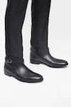 Buy_Hats Off Accessories_Black Genuine Leather Plain Buckle Ankle Boots  _at_Aza_Fashions