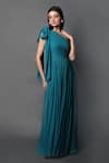 Buy_Swatee Singh_Blue Georgette Solid One Shoulder Ruched Gown _at_Aza_Fashions