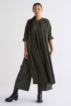 Buy_Three_Green Melange Round Collar Gathered Shirt Tunic And Checkered Broad Pants_at_Aza_Fashions