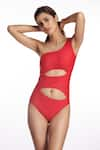 Buy_Kai Resortwear_Red One Shoulder Ruby Cutout Swimsuit  _at_Aza_Fashions