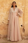 Buy_Ridhi Mehra_Peach Jumpsuit  Organza Shiraj And Bell Sleeve Jacket Set  _at_Aza_Fashions