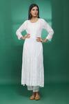 Buy The Chikankarists White Semi Crepe Chikankari A-line Kurta at Aza Fashions Buy_The Chikankarists_White Semi Crepe Chikankari A-line Kurta_at_Aza_Fashions