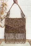 Buy_Kainiche By Mehak_Brown Embellished Rectangle Cutdana Bag _at_Aza_Fashions