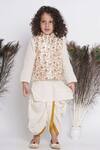 Buy_Little Bansi_Cream Bundi  Banarasi Silk Embroidered Floral With Kurta Set _at_Aza_Fashions