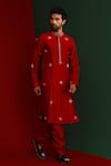 Buy_Mahima Mahajan_Red Raw Silk Embroidered Sequins Jahaan Kurta And Pant Set _at_Aza_Fashions