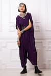 Buy_Megha Garg_Purple Crepe Sequins V-neck Printed Drape Kaftan Jumpsuit _at_Aza_Fashions