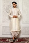 Buy_Arihant Rai Sinha_Off White Dupion Silk Geometric Pattern Cowl Pant _at_Aza_Fashions