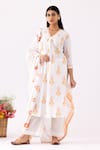 Buy_Abbaran_Ivory Cotton Cambric Printed And Embellished Floral V Neck Block A-line Kurta Set _at_Aza_Fashions