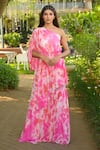 Buy_Disha Kahai_Pink Georgette Embroidered Tie-dye One Shoulder Draped Kurta And Gharara Set _at_Aza_Fashions