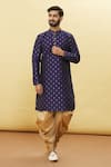 Buy_Arihant Rai Sinha_Blue Silk Metallic Floral Pattern Kurta And Dhoti Pant Set _at_Aza_Fashions