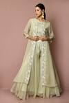 Buy_Samyukta Singhania_Green Silk Embroidery Cutdana Jacket Open And Sharara Set _at_Aza_Fashions