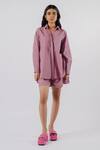 Buy_Tussah By Siddhi Shah_Purple Cotton Collared Back Tie-up Shirt And Shorts Set _at_Aza_Fashions