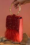 Buy_Be Chic_Red Crystals, Feathers, Pearls Fiery Embellished Box Clutch_at_Aza_Fashions