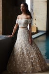 Buy_Nadine Dhody_Beige Tulle Embroidery Sequin Falak Off Shoulder Blouse And Lehenga Set  _at_Aza_Fashions