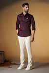 Buy_S&N by Shantnu Nikhil_Purple Giza Cotton Plain Placement Crest Embroidered Shirt _at_Aza_Fashions