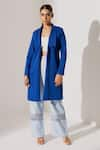 Buy_Kritika Madan Label_Blue Banana Crepe And Scuba Plain Jacket Long Coat And Mesh Pant Set  _at_Aza_Fashions