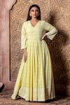 Buy_Monk & Mei_Yellow Rayon Embroidered V Neck Falak Sunshine Anarkali _at_Aza_Fashions