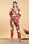 Buy_Divi By Sonal Khandelwal_Red Cotton Collared Wild Rose Print Pant Co-ord Set _at_Aza_Fashions