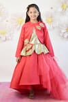 Buy_Fayon Kids_Coral Net, Silk Sequins High Low Hem Gown With Jacket _at_Aza_Fashions