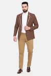 Buy_Mayank Modi - Men_Brown Cotton, Muslin Embroidery One-buttoned Blazer_at_Aza_Fashions