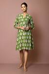 Buy_Arihant Rai Sinha_Green Cotton Peace Buddha Print Dress_at_Aza_Fashions
