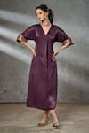 Buy_Aditi Somani_Wine Silk Suede Geometric V Neck Embroidered Kaftan Tunic _at_Aza_Fashions
