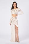 Buy_S&N by Shantnu Nikhil_Off White Poly Jersey Printed Jewel Boat Crop Top _at_Aza_Fashions