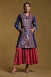 Buy_Ritu Kumar_Blue Viscose Crepe Printed Paisley Asymmetric Collar Long Jacket _at_Aza_Fashions