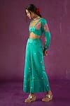 Buy_Kacha Tanka_Green Cotton Satin Applique Floral V Rose Pattern Front Knot Top And Palazzo Set _at_Aza_Fashions