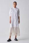 Buy_Three_White Poplin, Net Bandeau Neck Gathered Hem Shirt Dress _at_Aza_Fashions