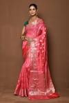 Buy_Samyukta Singhania_Pink Silk Embroidery Scattered Floral Patterned Saree _at_Aza_Fashions