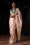 Buy_Kasturi Kundal_Beige Pure Silk Floral And Geometric Akriti Banarasi Hand Woven Saree _at_Aza_Fashions