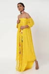 Buy_Style Junkiie_Yellow Double Georgette Embroidery Off Shoulder Sleeve Jumpsuit  _at_Aza_Fashions