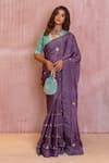 Buy_The Home Affair_Purple Saree Chinon Embroidered Gotapatti Scallop Two-tone Gota With Blouse _at_Aza_Fashions