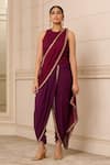 Buy_Tarun Tahiliani_Purple Georgette Hand Embroidered Floral Concept Dhoti Jumpsuit Fluted Saree _at_Aza_Fashions