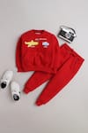 Buy_Knitting Doodles_Red Fleece Printed Cloud And Aeroplane Top & Joggers Set  _at_Aza_Fashions