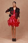 Buy_SHRIYA SOM_Black Taffeta Embroidery Applique Notched 3d Floral Biker Jacket  _at_Aza_Fashions