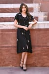 Buy_Gulaal_Black Cotton Fabric Flowers Round Neck Embroidered Dress _at_Aza_Fashions