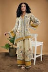 Buy_Soup By Sougat Paul_Yellow Cotton, Silk Embroidery, Tassels Bird And Tile Pattern Shirt With Pant _at_Aza_Fashions