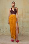 Buy_Style Junkiie_Yellow Cotton Draped Skirt  _at_Aza_Fashions