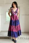 Buy_Taro_Multi Color Chanderi Silk Printed And Bloomy Merlot Tiered Dress  _at_Aza_Fashions