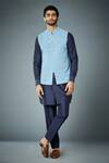 Buy_Gargee Designers_Blue Bundi Cotton Denim Embroidery Thread Jean Aztec And Kurta Set _at_Aza_Fashions