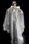 Buy_Rohit Gandhi + Rahul Khanna_Silver Viscose Embellishment Crystal Round Fish Cut Gown With Cape _at_Aza_Fashions