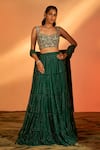 Buy_J by Jannat_Green Crepe Hand Embroidered Cutdana Sweetheart Blouse Lehenga Set  _at_Aza_Fashions